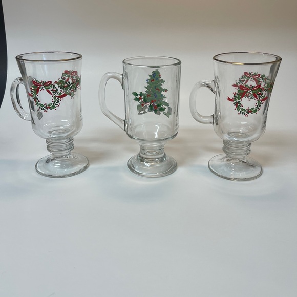 3 Glass Irish Coffee Mugs - 2 Vintage Libbey Holly Wreath & Gold Rim, 1 Vintage - Picture 3 of 8